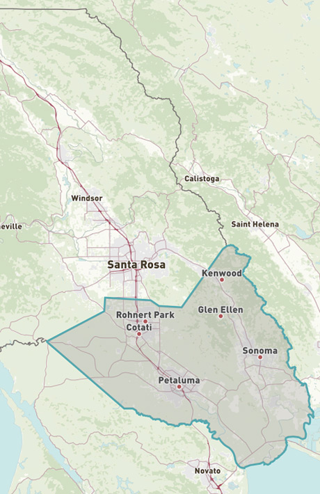 Map of Southern Sonoma County