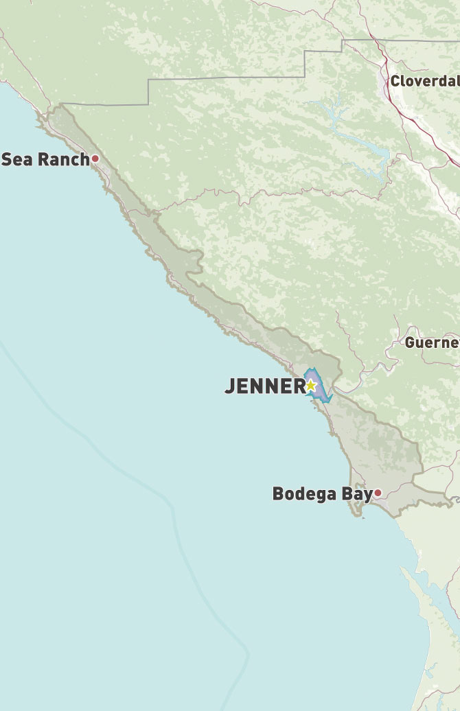 Map of Jenner, CA in Sonoma County