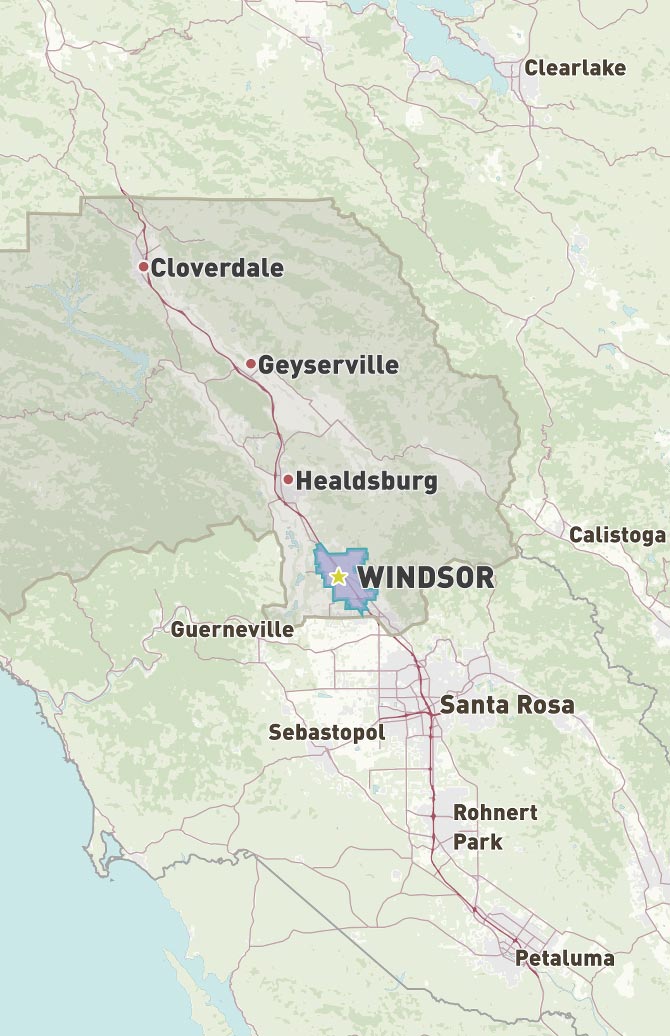 Map of Windsor, CA