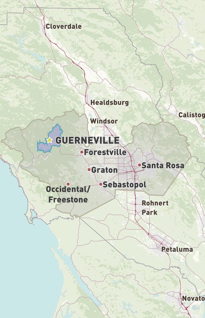 Map of Guerneville City in Sonoma County