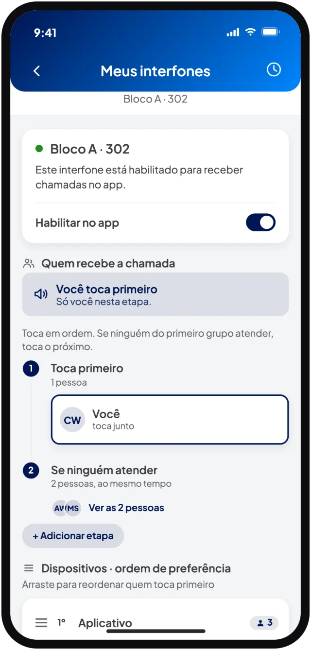 Configuração de portaria pessoal da unidade no app Winker Access