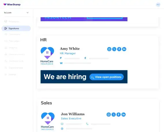 Tailor email signatures by department
