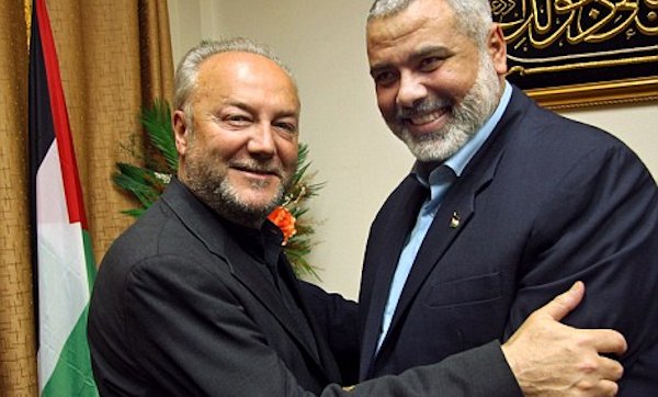 Galloway (l) meets with Hamas leader Haniyeh in Gaza in 2009