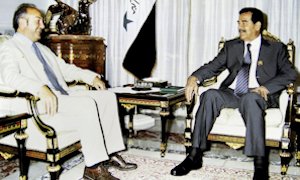 Galloway with Iraqi dictator Saddam Hussein in 1994