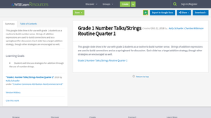 Grade 1 Number Talks/Strings Routine Quarter 1 | WISELearn Resources