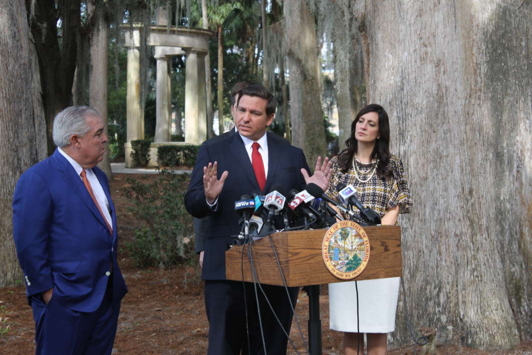 Gov. Ron DeSantis at a press conference in Winter Park in January announced a change in the state’s approach to smokable medical marijuana. Photo: Christian Simmons, WMFE