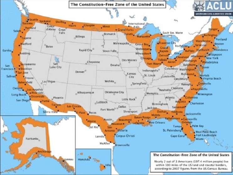 Image: border zone map, www.aclu.org