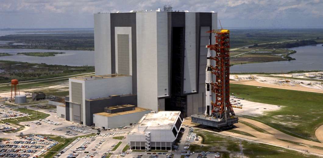 Apollo 11 rolls out of the VAB at NASA’s Kennedy Space Center ahead of the launch. Photo: NASA