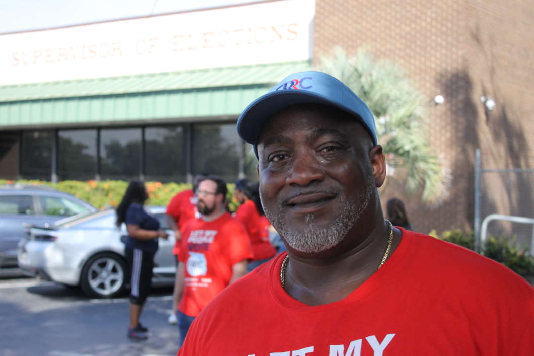 Desmond Meade at the Orange County Supervisor of Elections office in Orlando. Photo: Matthew Peddie, WMFE