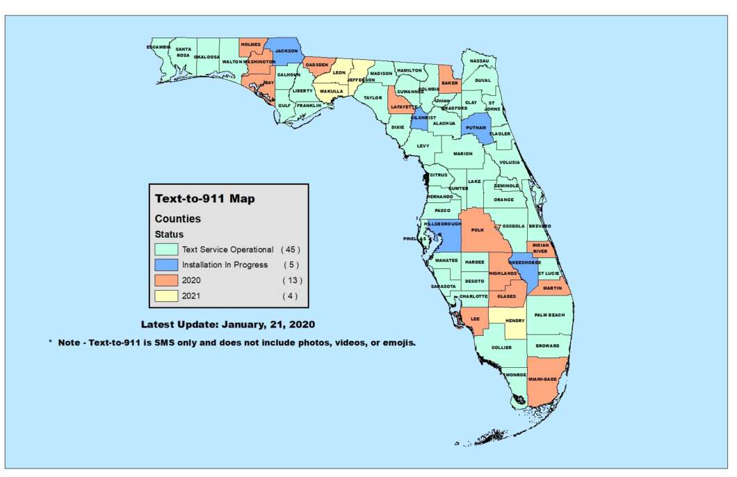 Florida is moving toward text-to-911 in every county by the end of 2021. Image: Florida Department of Management Services