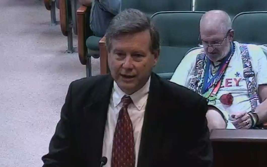 In this image from video, attorney Kelly Mathis addresses the Lake County Commission on Tuesday. Image: Lake County Commission