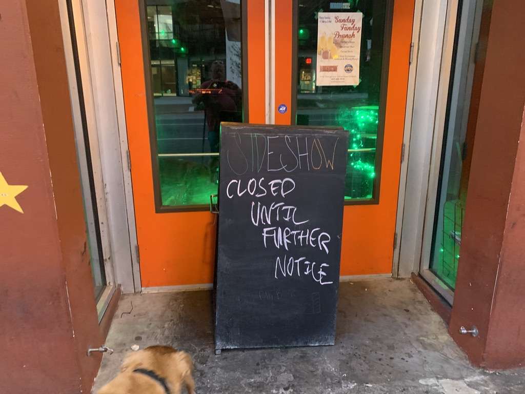 Bars at Downtown Orlando’s Wall Street Plaza have shut their doors for at least 30 days on orders from Governor DeSantis. Photo: Steve Yasko / WMFE
