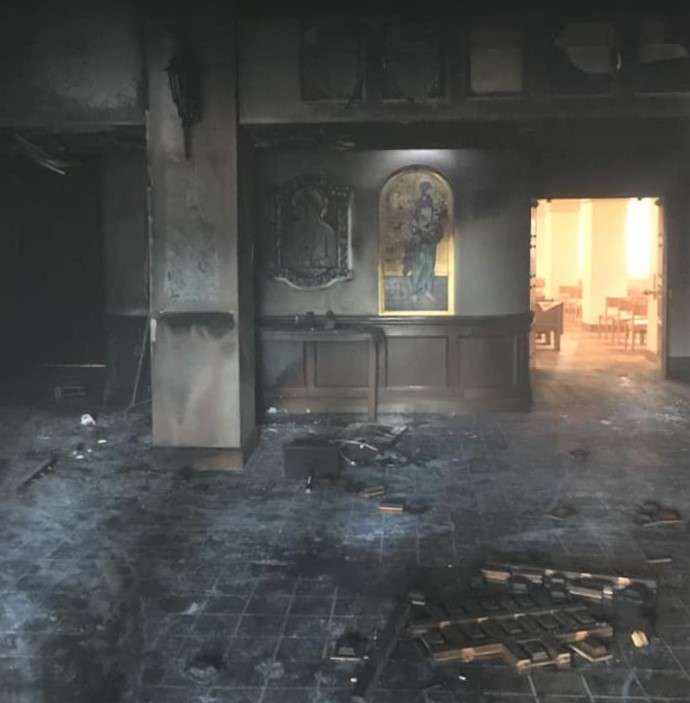 An arsonist damaged Queen of Peace Catholic Church in Ocala on Saturday. Photo: MCSO