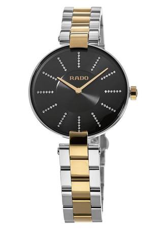Rado Coupole M Quartz Gold Tone & Steel Black Diamond Dial Women's Watch R22850713