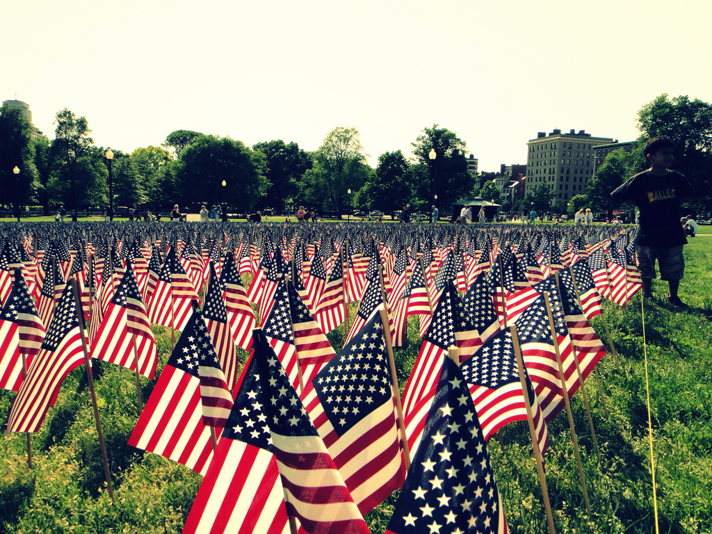 Memorial Day flags in Boston Common