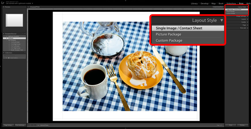 Adobe Lightroom screenshot of Print Layout Style