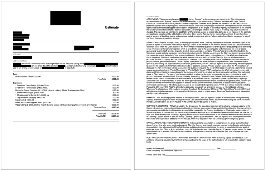 image of the photographic estimate for a video interview of a photographer and retoucher