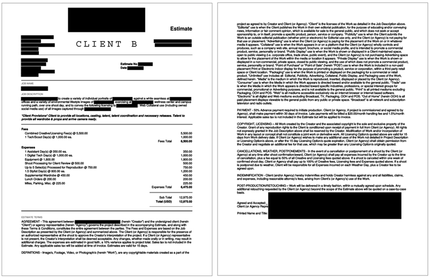 screenshot of a pricing estimate for a large insurance company