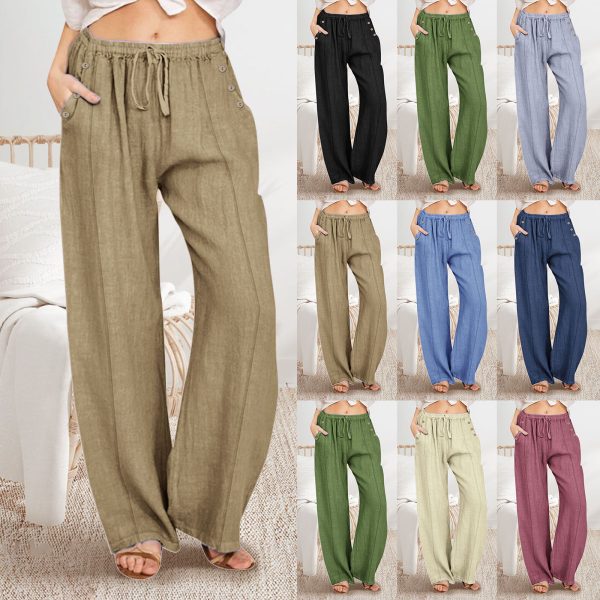 Loose Button Casual Wide-leg Trousers Women - Image 3