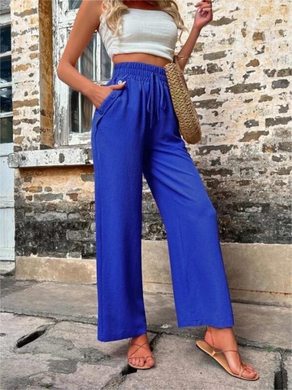 New Casual Pants With Pockets Elastic Drawstring High Waist Loose Trousers For Women - Image 2