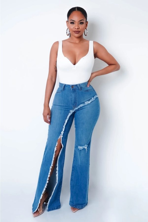 New style elastic ripped flared pants jeans women - Image 3