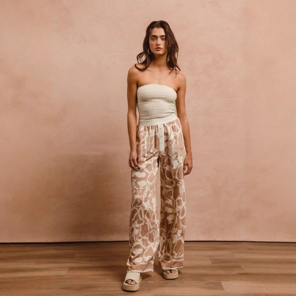 Women's Flower Print Elastic-waist Straight-leg Pants Loose Casual Pants - Image 2