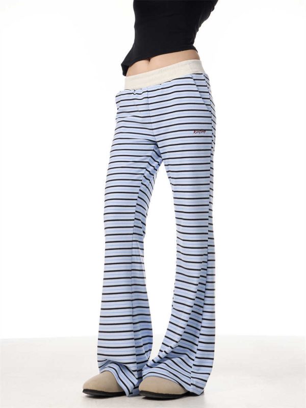 Vintage Stripe Casual Pants For Women Loose Straight Trousers - Image 3