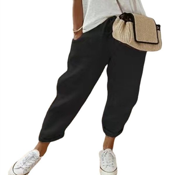 Women's Fashion Cotton Linen Solid Color Casual Pants - Image 6
