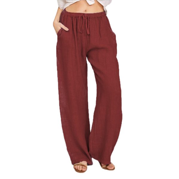 Soft Casual Drawstring Tie Trousers Summer Elastic Waist Loose Jogger Pants With Pockets - Image 5