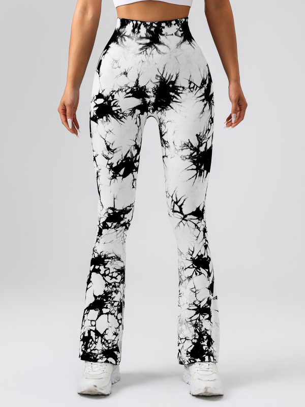 4 Pack Flared Yoga Leggings For Women High Waisted Tie-dye Print Butt Lifting Stretch Sports Workout Bodybuilding Pants, Seamless High Waisted Bootcut Yoga Leggings - Image 3