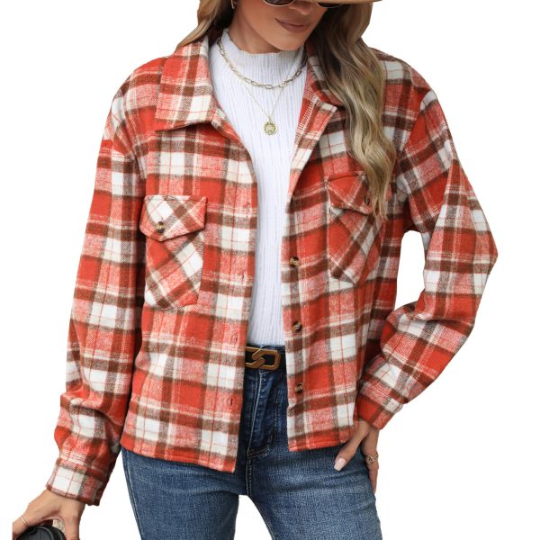 Lapel Plaid Button Loose Long-sleeved Woolen Coat - Image 3
