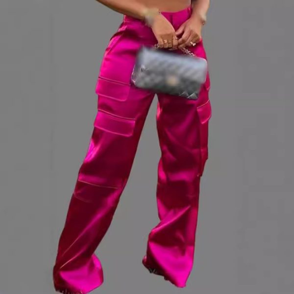 Fashion Casual Zipper Solid Color Multi-pocket Straight-leg Pants - Image 3