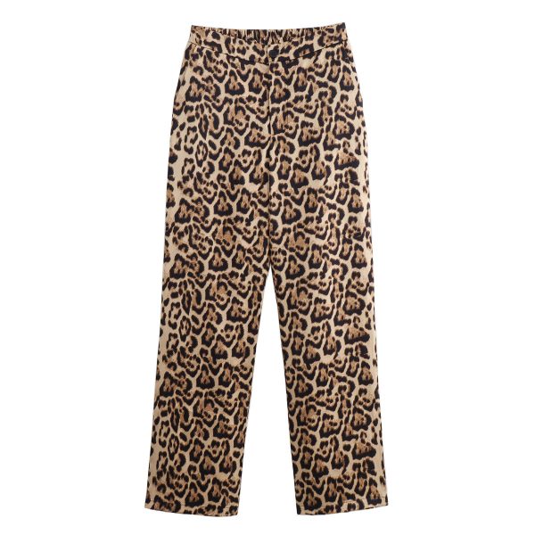 Animal Print Straight High Waist Thin Trousers - Image 3