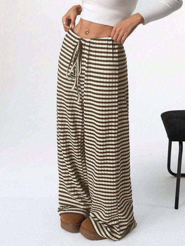 Women's Casual Striped Solid Color Drawstring Straight-leg Pants - Image 10