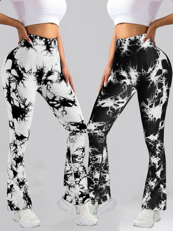 2 Pack Tie Dyed High Waisted Flared Butt-lifting Fitness Sports Women's Yoga Bell-bottom Pants, Workout Leggings For Women, Gym Scrunch Butt Butt Lifting Seamless Leggings - Image 3