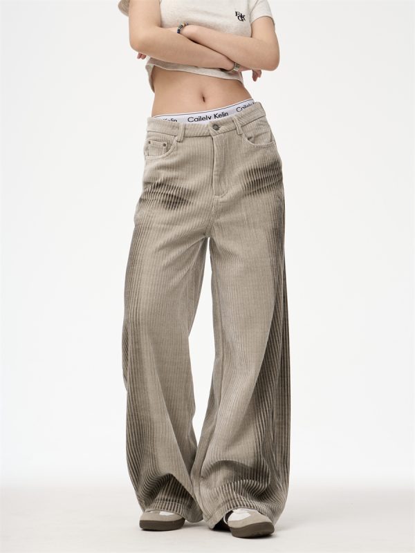 Corduroy Casual Straight Simple Wide Leg Dirty Pants - Image 5