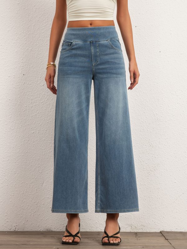 Shascullfites Women's Wide Leg Stretch Jeans Light Blue Flare Pants Denim Straight Trousers Sexy Fit Casual Jeans - Image 4