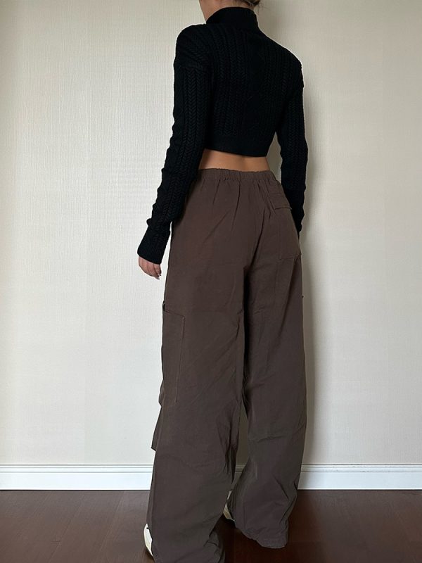 Straight Tube Loose Pocket Cargo Pants For Women - Image 4