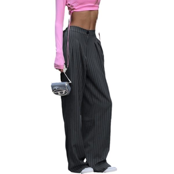 Loose Striped Suit Pants High Waist Wide Leg Pants - Image 5