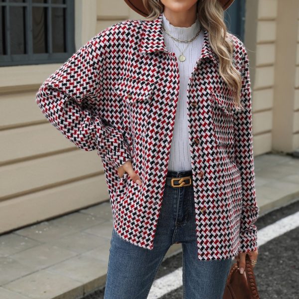 Lapel Plaid Multi-button Long Sleeve Loose Woolen Coat