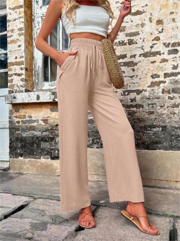 New Casual Pants With Pockets Elastic Drawstring High Waist Loose Trousers For Women - Image 9