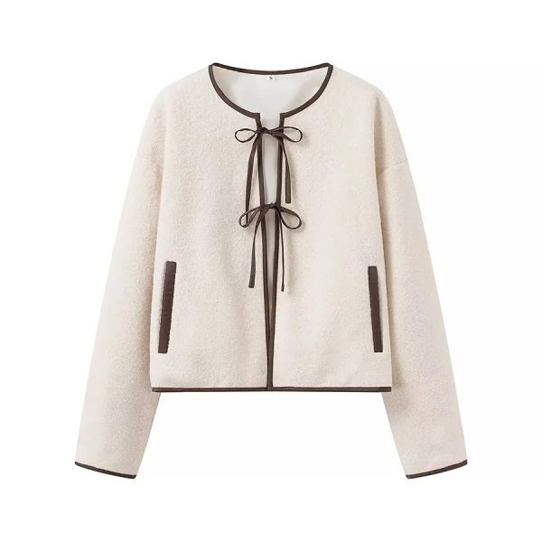 Women's Fashion Round Neck Bowknot Tie-front Top - Image 4