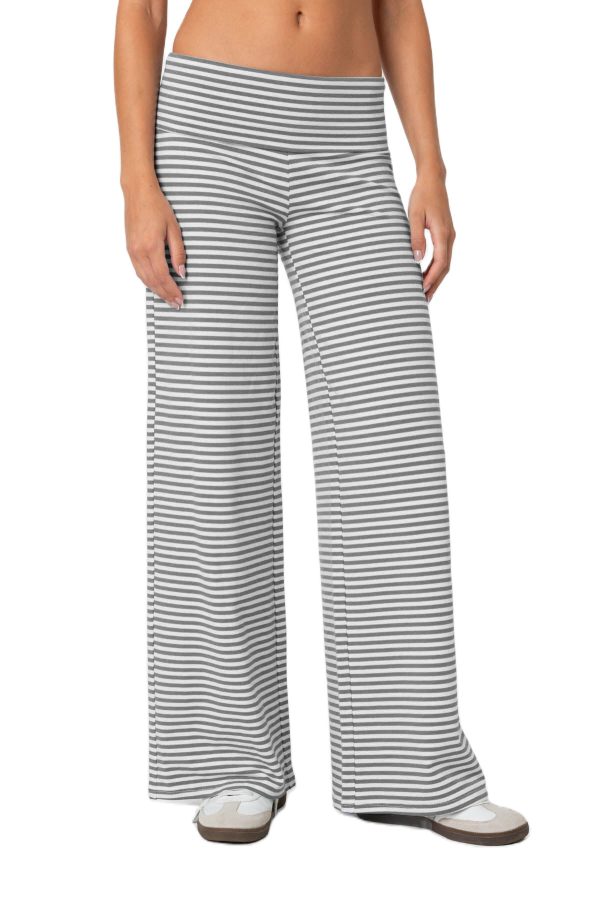 Cropped Striped Loose Trousers Autumn Sports Style Draped Casual Pants - Image 6