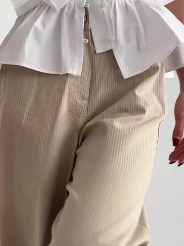 Khaki High Waist Wide Leg Pants - Image 3