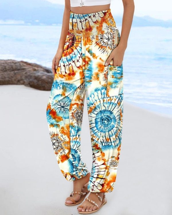 Sling Smocking Waist Positioning Printed Wide Leg Jumpsuit - Image 8