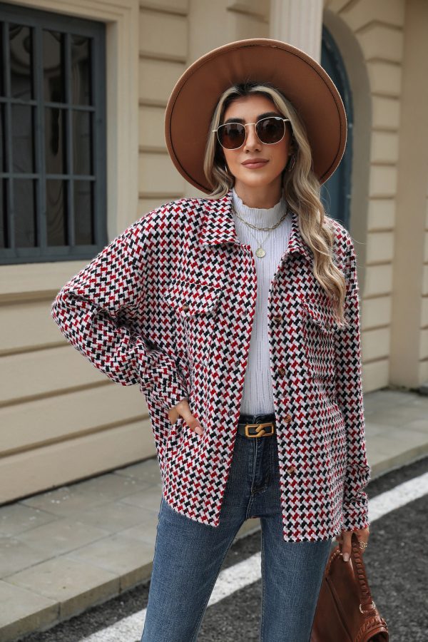 Lapel Plaid Multi-button Long Sleeve Loose Woolen Coat - Image 3