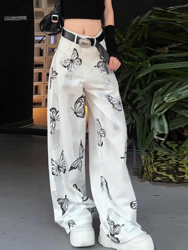 Casual Pants Butterfly Tie-dyed Wide-leg Women's White - Image 6