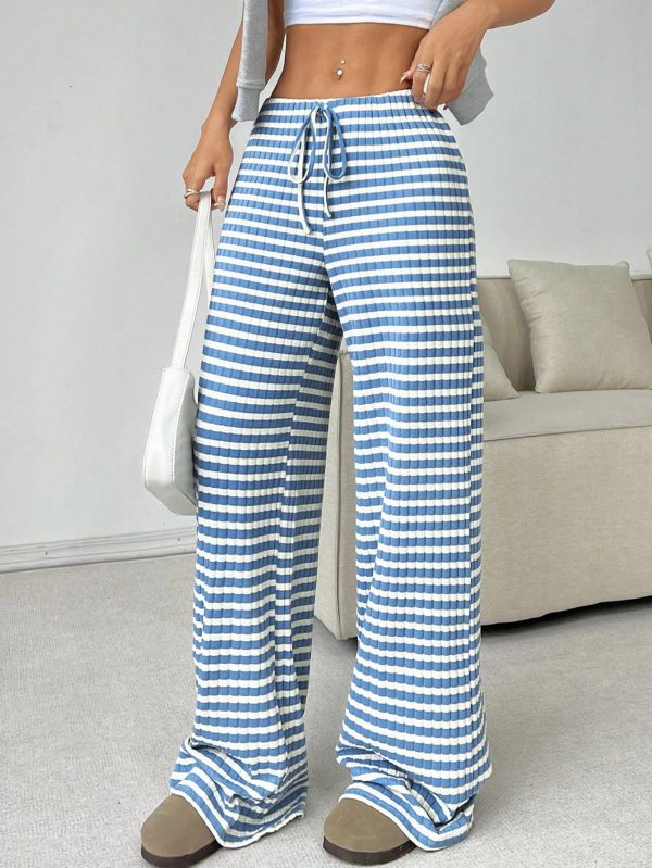 Women's Casual Striped Solid Color Drawstring Straight-leg Pants - Image 7