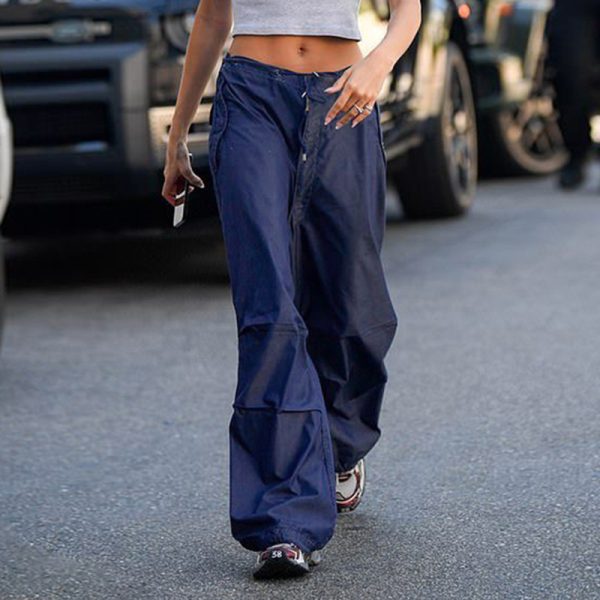 Women Vintage Street Cargo Jeans Casual Wide Leg Pants - Image 4