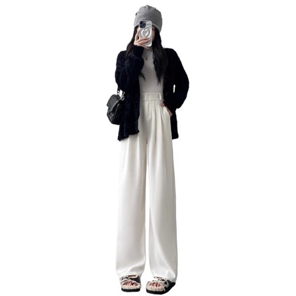 White Corduroy Wide-leg Pants Women's Narrow Straight - Image 6